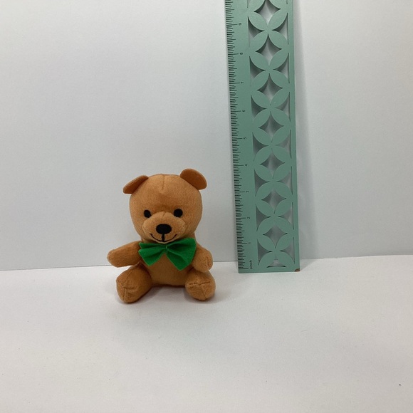 Oriental Trading Mini Brown Plush Bear Stuffed Animal Toy 4” Green Bow Tie - Picture 8 of 9